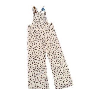 Okie Dokie Girls Corduroy Overalls Ivory Floral Print -Size 6